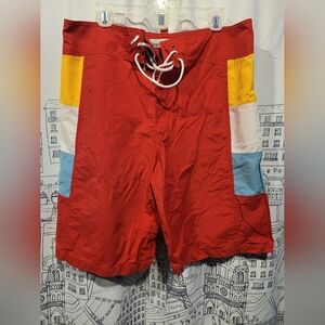 EUC Men's Red Fossil Beach Issue Board Shorts Size 34